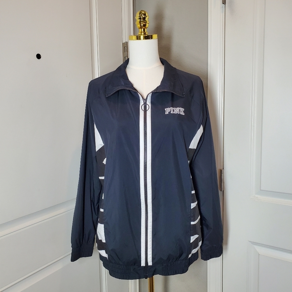 Victoria's Secret PINK Anorak Windbreaker Black & White Zip-Up Jacket Women's